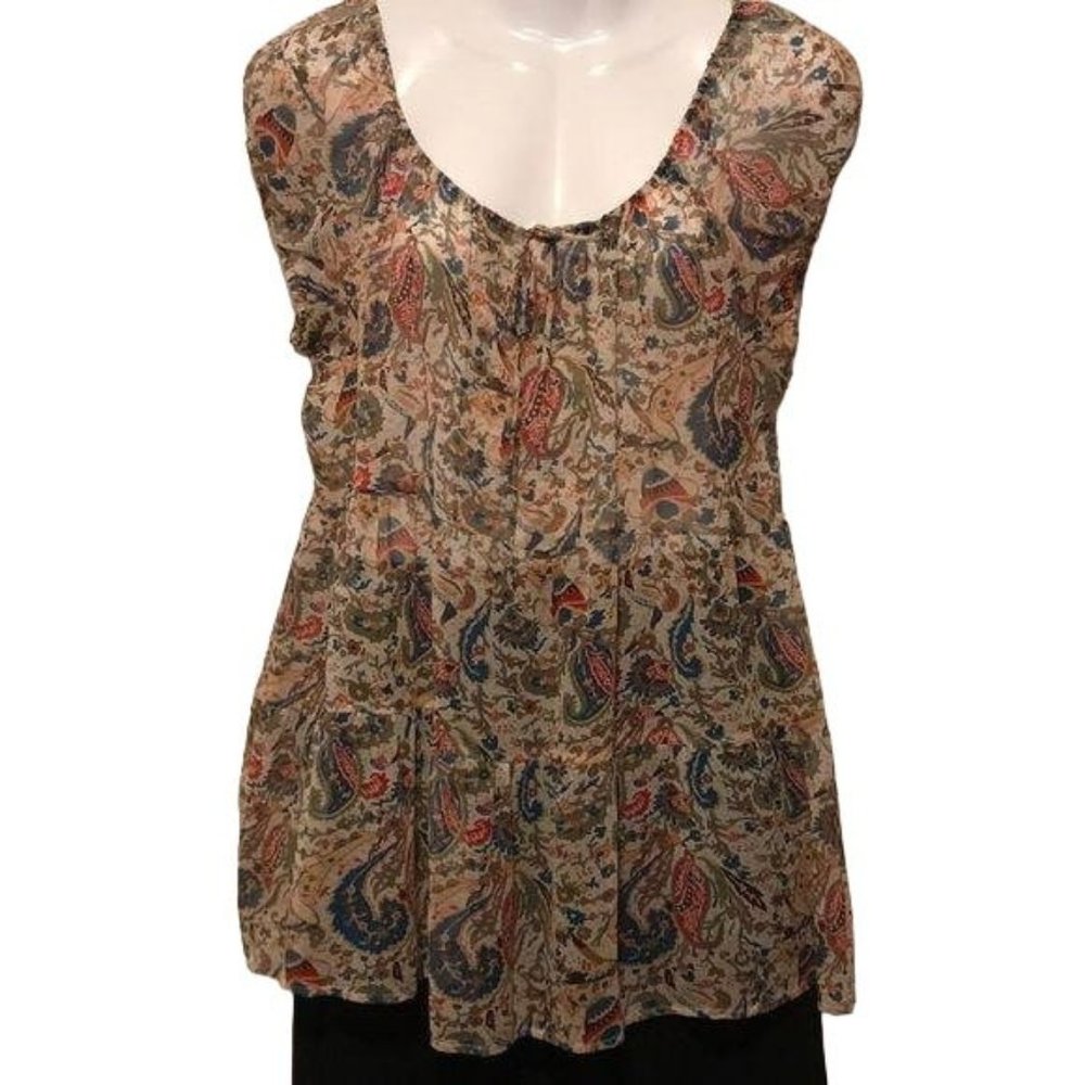 Esperanto Multicolored Floral Silk Top Short Sleeve Scoop Neck Size Medium